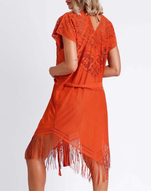 Robe à manches courtes Sunset palm orange