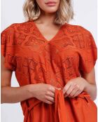 Robe à manches courtes Sunset palm orange