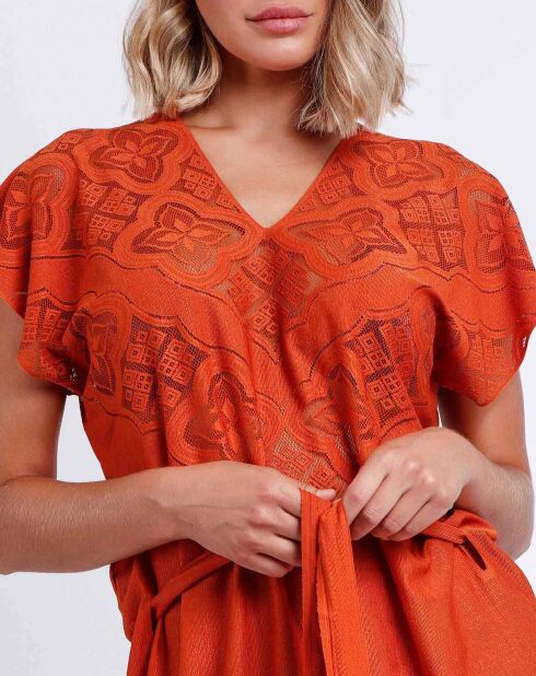 Robe à manches courtes Sunset palm orange