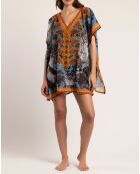 Robe caftan ajourée multicolore