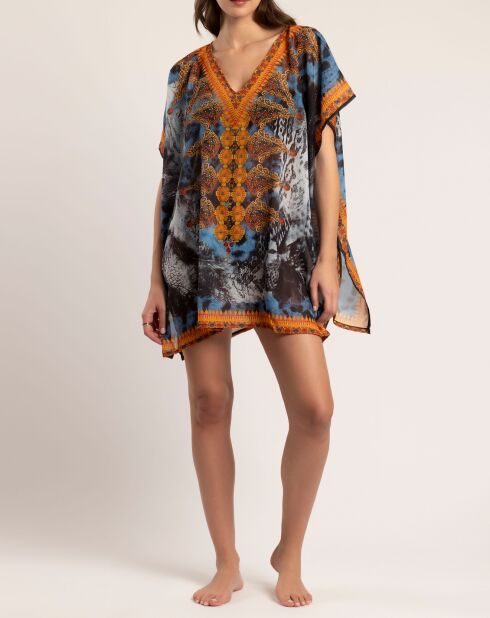 Robe caftan ajourée multicolore