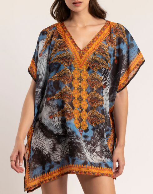 Robe caftan ajourée multicolore