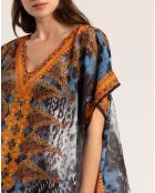 Robe caftan ajourée multicolore