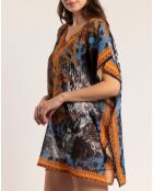 Robe caftan ajourée multicolore