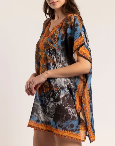 Abito caftano traforato multicolor