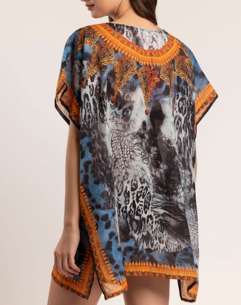 Robe caftan ajourée multicolore