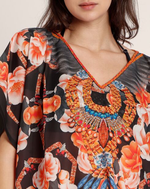 Robe caftan à fleurs multicolore