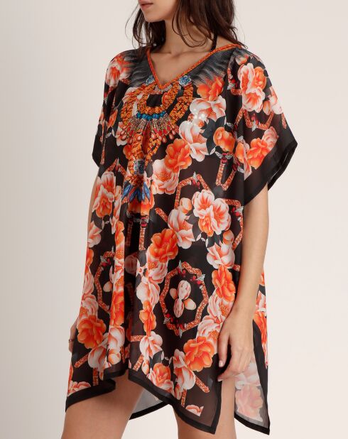 Abito caftano floreale multicolor
