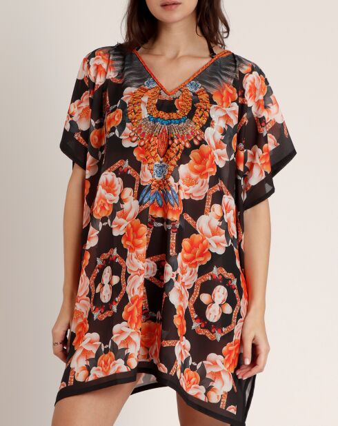 Robe caftan à fleurs multicolore