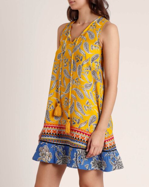 Robe de plage sans manches hippie jaune