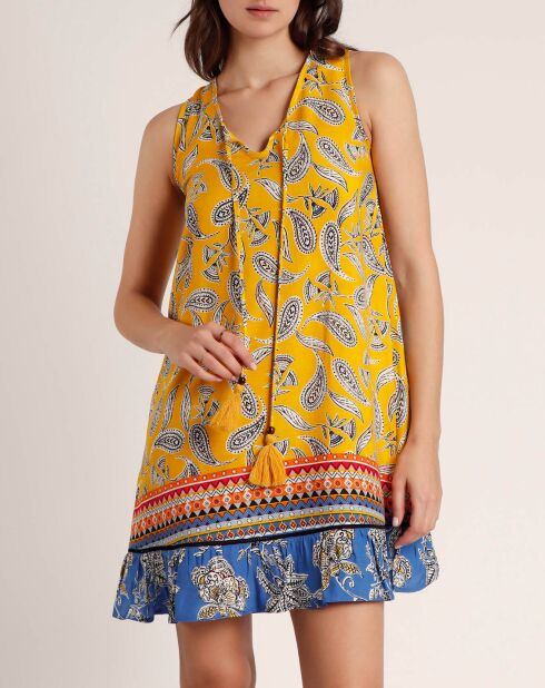 Abito da spiaggia senza maniche hippie giallo
