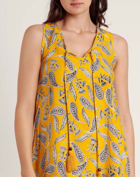 Robe de plage sans manches hippie jaune