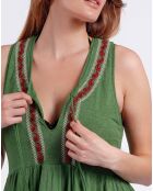 Robe blanche à motif cachemire verte