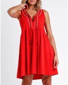 Robe blanche à motif cachemire rouge