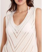 Robe combinée sans manches ajourée blanche