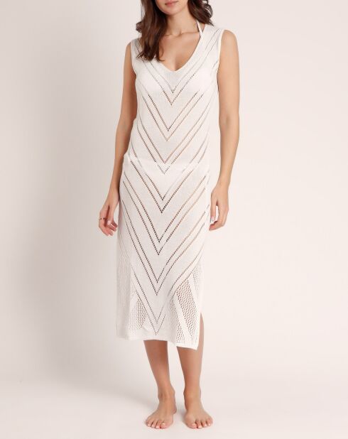Robe combinée sans manches ajourée blanche