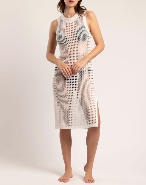 Robe en maille sans manches ajourée blanche