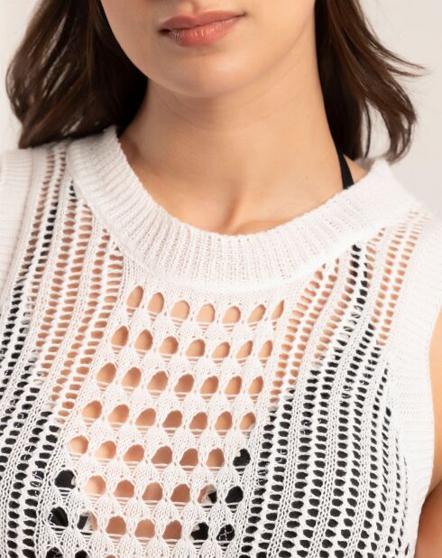 Robe en maille sans manches ajourée blanche