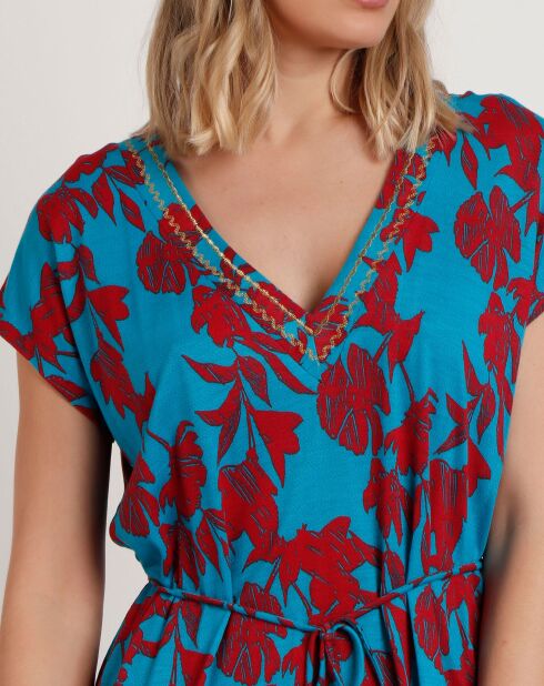 Robe à manches courtes turquoise