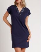 Robe manches courtes et paillettes bleu marine