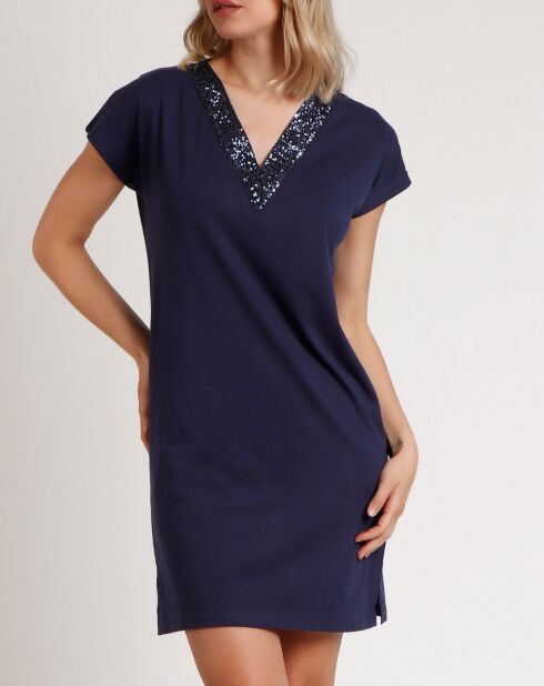 Robe manches courtes et paillettes bleu marine