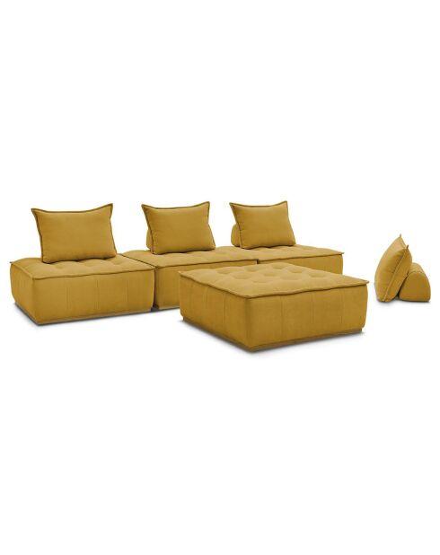 Canapé modulable elisa avec 4 chauffeuses jaune - 300x100x82 cm