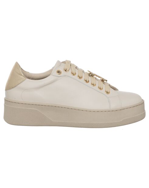 Beige/gouden amberkleurige leren sneakers