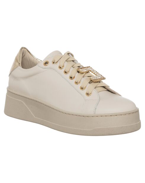 Beige/gouden amberkleurige leren sneakers