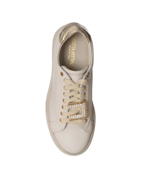 Beige/gouden amberkleurige leren sneakers