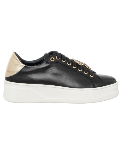 Zwart/gouden amberkleurige leren sneakers