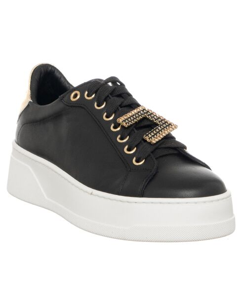 Zwart/gouden amberkleurige leren sneakers