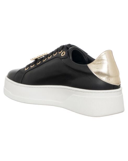 Zwart/gouden amberkleurige leren sneakers