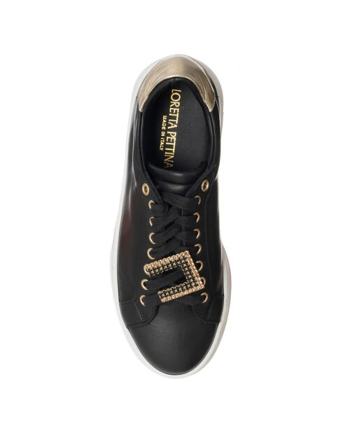 Zwart/gouden amberkleurige leren sneakers