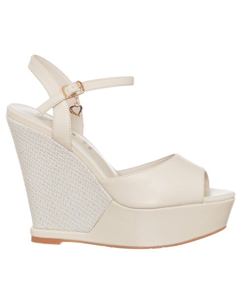 Sandales compensées Emy beige/ivoire - Talon 12.5 cm
