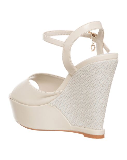 Sandales compensées Emy beige/ivoire - Talon 12.5 cm