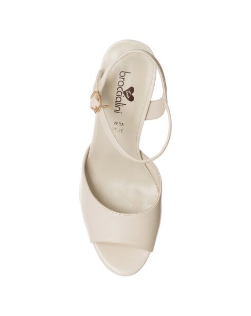 Sandales compensées Emy beige/ivoire - Talon 12.5 cm