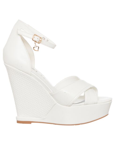 Sandales compensées Lya blanches - Talon 12.5 cm