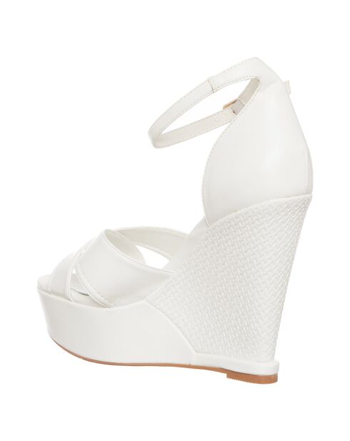 Sandales compensées Lya blanches - Talon 12.5 cm