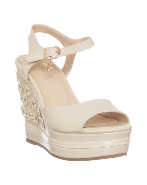 Sandales compensées Olivia beiges - Talon 12 cm