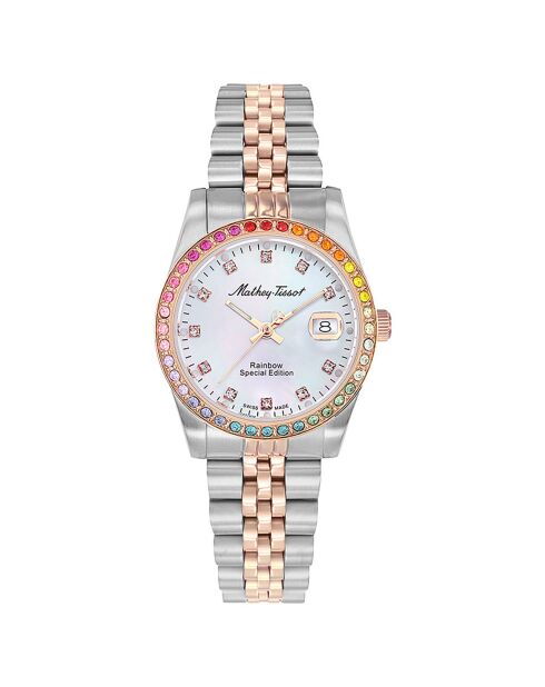 Montre Femme en Acier Quartz Mathy Rainbow argenté/doré rose