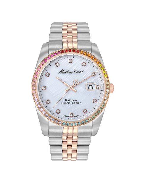 Montre Mixte en Acier Quartz Mathy Rainbow argenté/doré rose