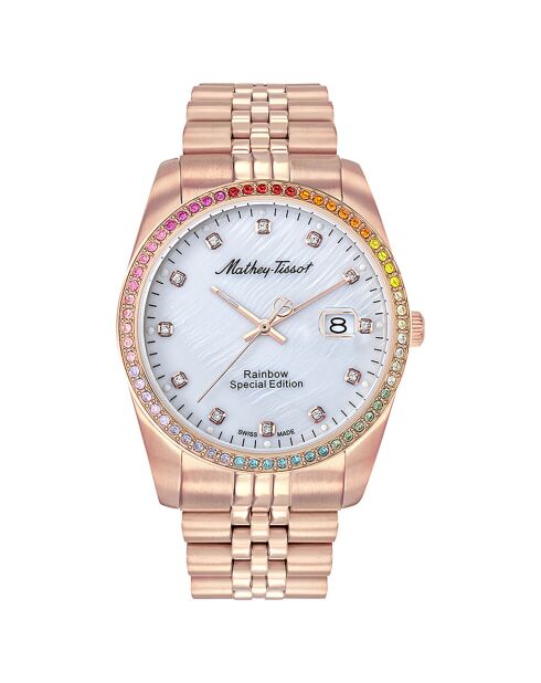 Montre Mixte en Acier Quartz Mathy Rainbow doré rose