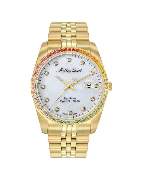 Montre Mixte en Acier Quartz Mathy Rainbow dorée