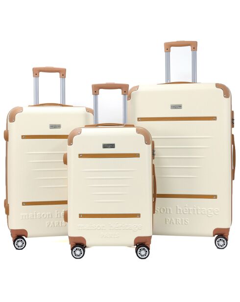 3 Valises 4 roues doubles Trocadéro 55/65/75 cm crème