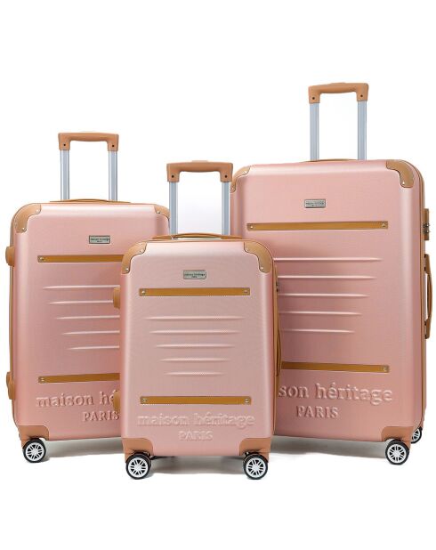 3 Valises 4 roues doubles Trocadéro 55/65/75 cm rose doré