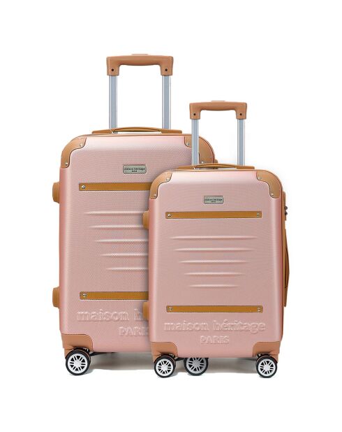 2 Valises 4 roues doubles Trocadéro 55/65 cm rose doré