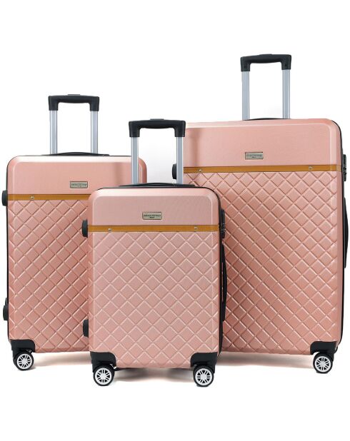 3 Valises 4 roues doubles Odeon 55/65/75 cm rose doré