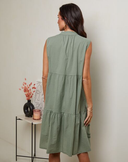 Khaki-Kleid Hortance aus 100% Leinen