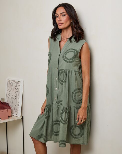 Khaki-Kleid Hortance aus 100% Leinen