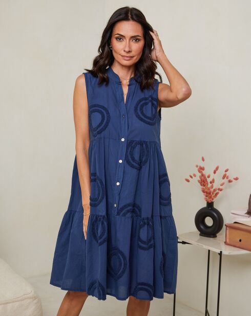 Marineblauwe Hortance jurk van 100% linnen